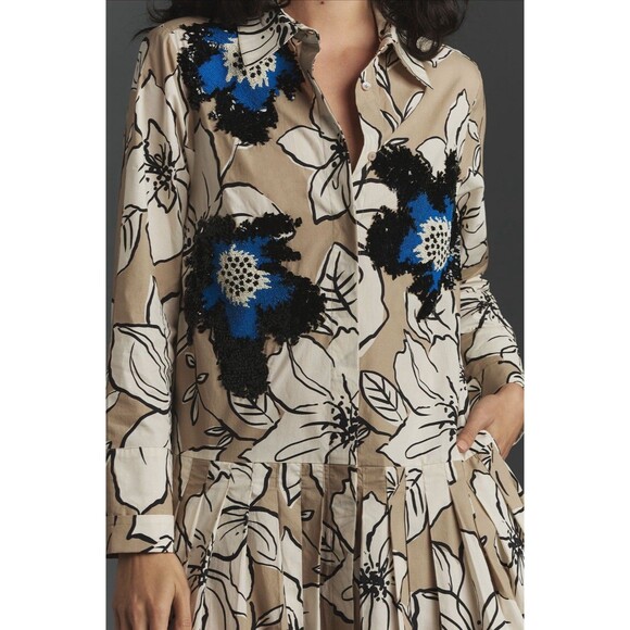 Anthropologie Dhruv Kapoor Shirt Dress Midi Women Floral Preppy Retro XSP NWT - Picture 3 of 11